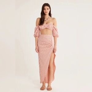Rumer Bisou Ruched‎ Gingham Maxi Skirt Size S